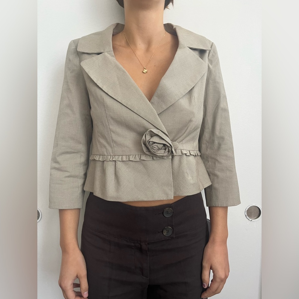 Cute and preppy Nanette Lepore jacket with flower detail on front. size 8/medium